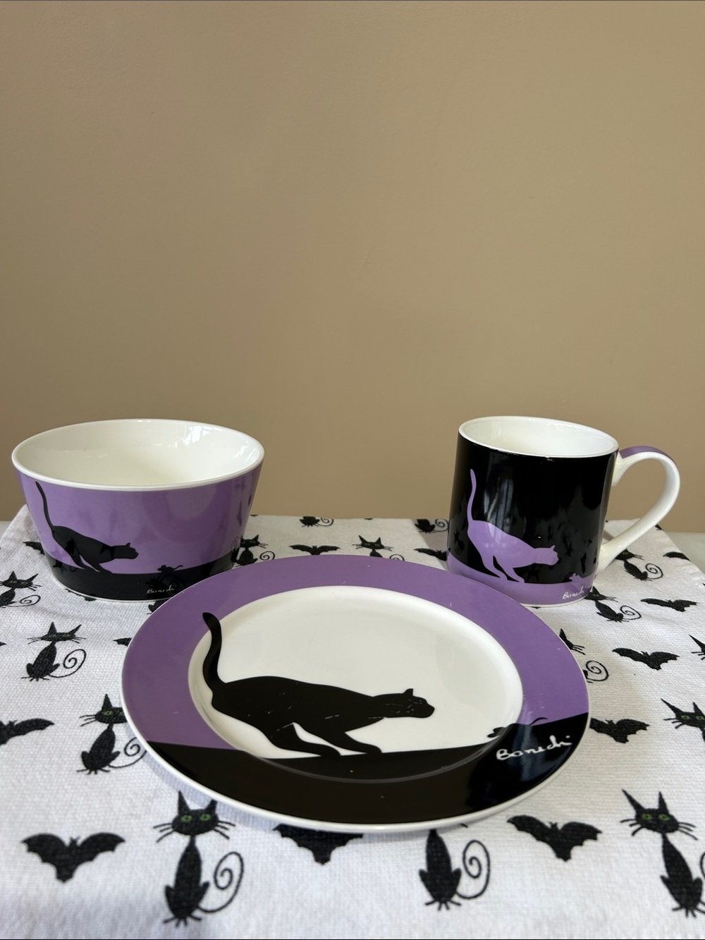 Cat Tableware Set, Three Piece, Purple